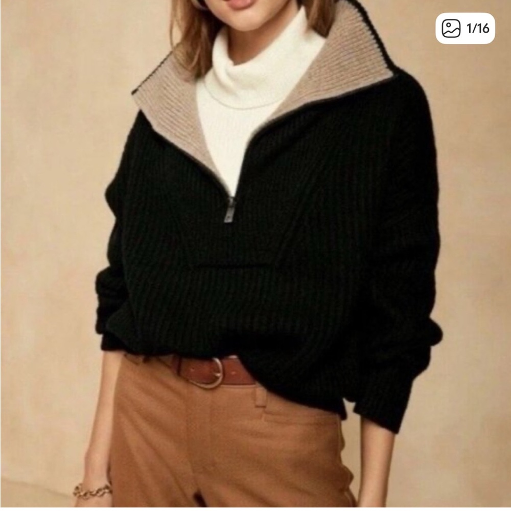 Banana Republic Wool Cashmere Turtleneck Quarter Zip Medium Petite